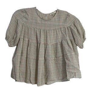 Chelsea & Violet Girls Dressy Top Plaid Pattern Blouse Size Large 100% Cotton